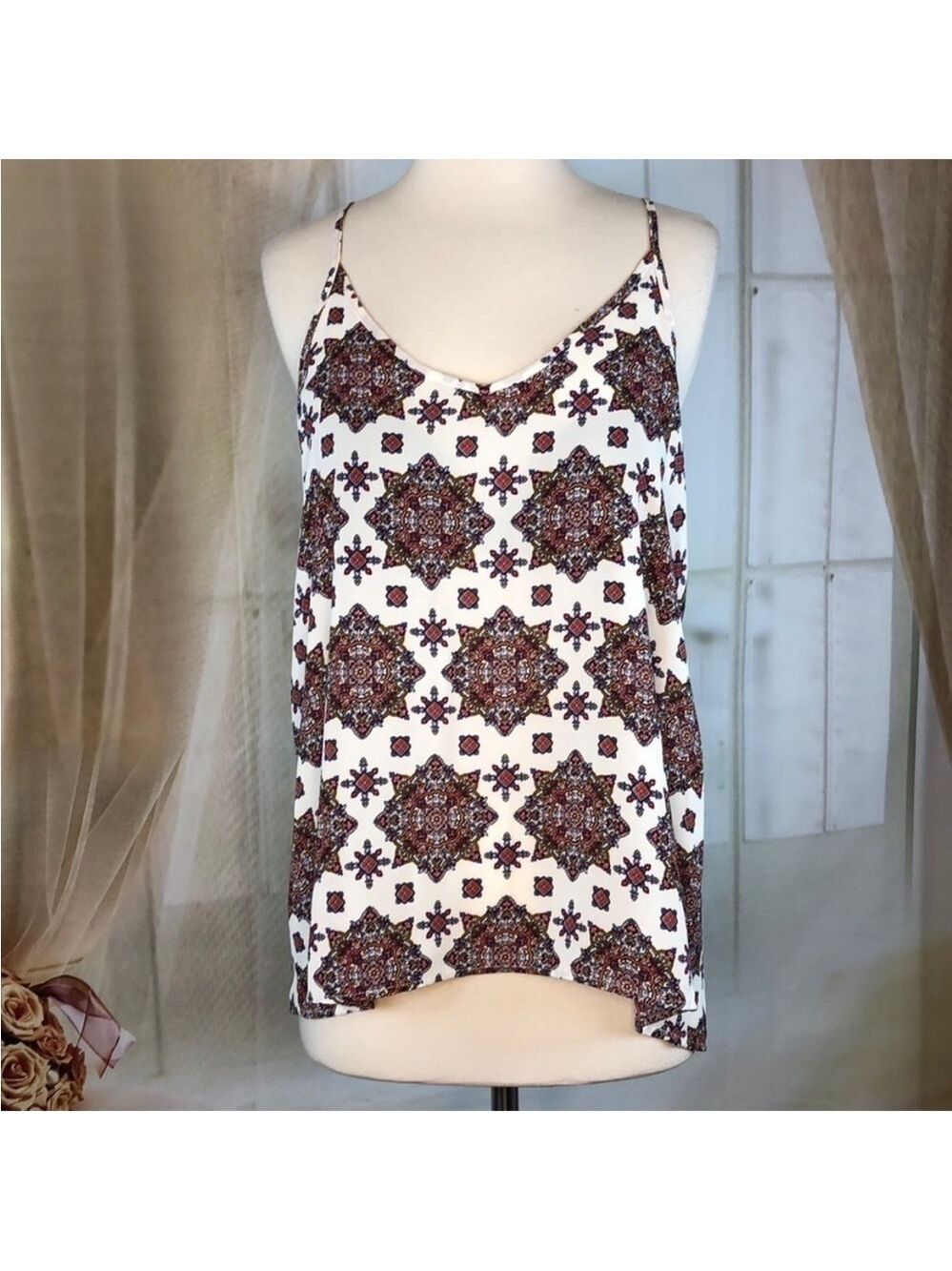 PINK Rose Spaghetti Strap Summer Top L